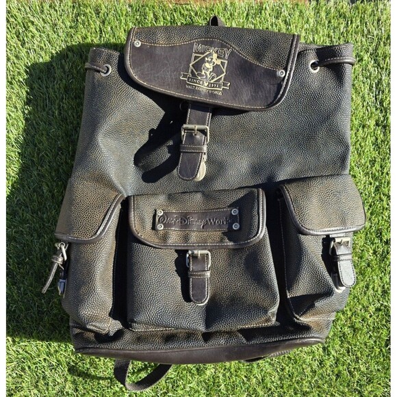 Vtg Walt Disney World Large Rucksack Backpack Brown Faux Leather 3 Pockets - Picture 3 of 16